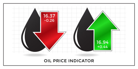 Oil price indicators. Increment and decrement arrows with oil drop isolated on white background. Vector Illustration. 