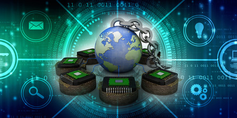 3d rendering microchips with chain