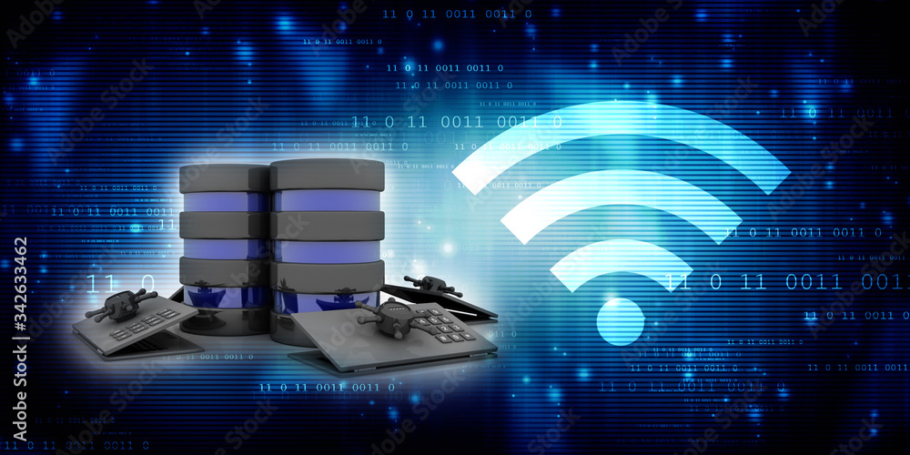 Poster 3d illustration database storage security concept. disk with lock