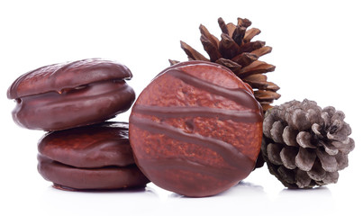 marshmallow in chocolate isolated white background