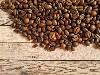 Coffee beans on wooden boards