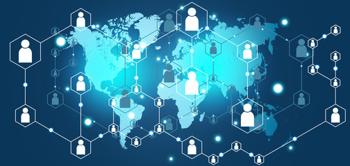 People network connection. World map point and line composition. Illustration.