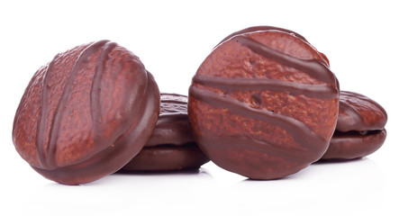 marshmallow in chocolate isolated white background