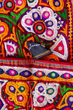 Embroidery ethnic flowers neck line flower design close view,traditional Hungarian matyo embroidery motifs.handmade indian embroidery