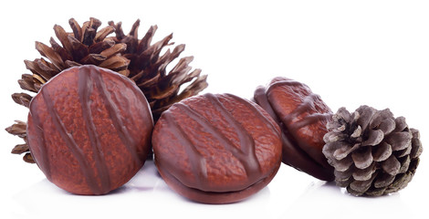 marshmallow in chocolate isolated white background