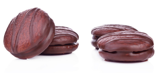 marshmallow in chocolate isolated white background