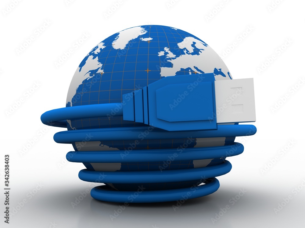 Poster 3d rendering network connection, internet communication and computer technology concept, closeup vie