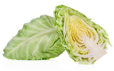 Obraz premium Green cabbage healthy fresh vegetable from nature isolated on a white background.