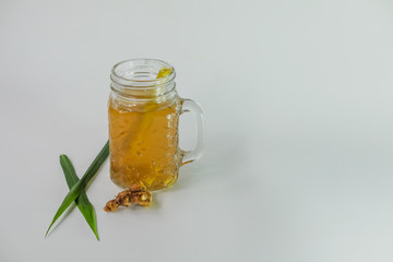 fresh ginger hot drink (Jahe Panas), or Zingiber officinale, isolated on white background