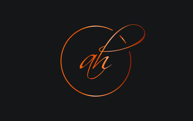 ah or ha and a, h Lowercase Cursive Letter Initial Logo Design, Vector Template