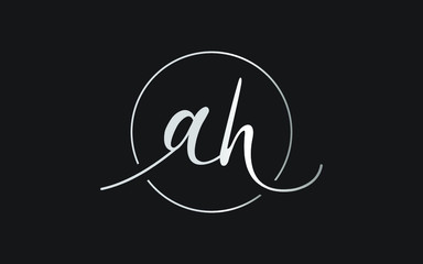 ah or ha and a, h Lowercase Cursive Letter Initial Logo Design, Vector Template