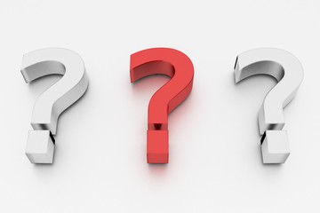 Red question mark on a background of white signs. 3D Rendering image.