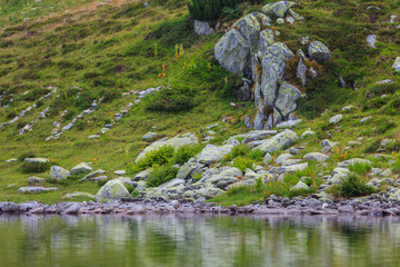 Summer scenery and glacier landscape in the Alps, with beautiful cumulus clouds