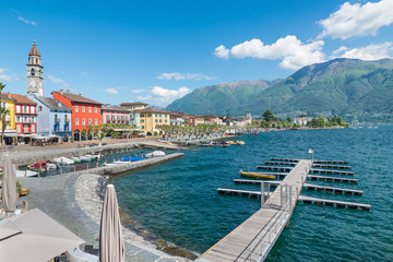 Big Swiss lake. Scenic view of lake Maggiore with Ascona town