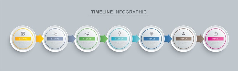7 circle step infographic with abstract timeline template. Presentation step business modern background.