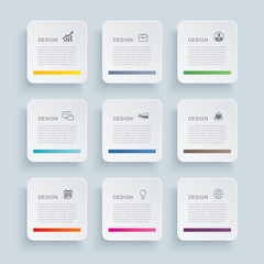 Infographics rectangle paper index with 9 data template. Vector illustration abstract background. Can be used for workflow layout, business step, banner, web design.