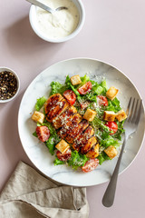 Caesar salad with chicken. Healthy eating. Diet. Recipes of national dishes.