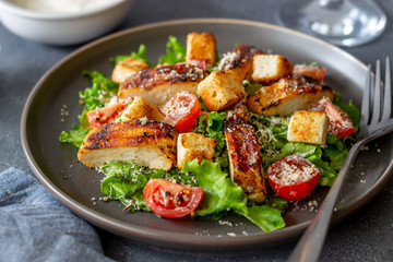 Caesar salad with chicken. Healthy eating. Diet. Recipes of national dishes.