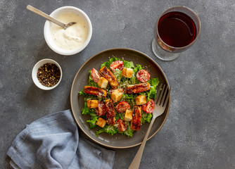 Caesar salad with chicken. Healthy eating. Diet. Recipes of national dishes.