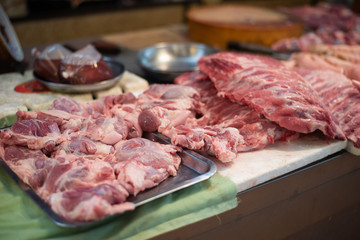 Raw meat in Thai street maket.