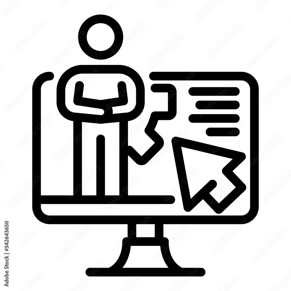 Poster man on screen icon. outline man on screen vector icon for web design isolated on white background
