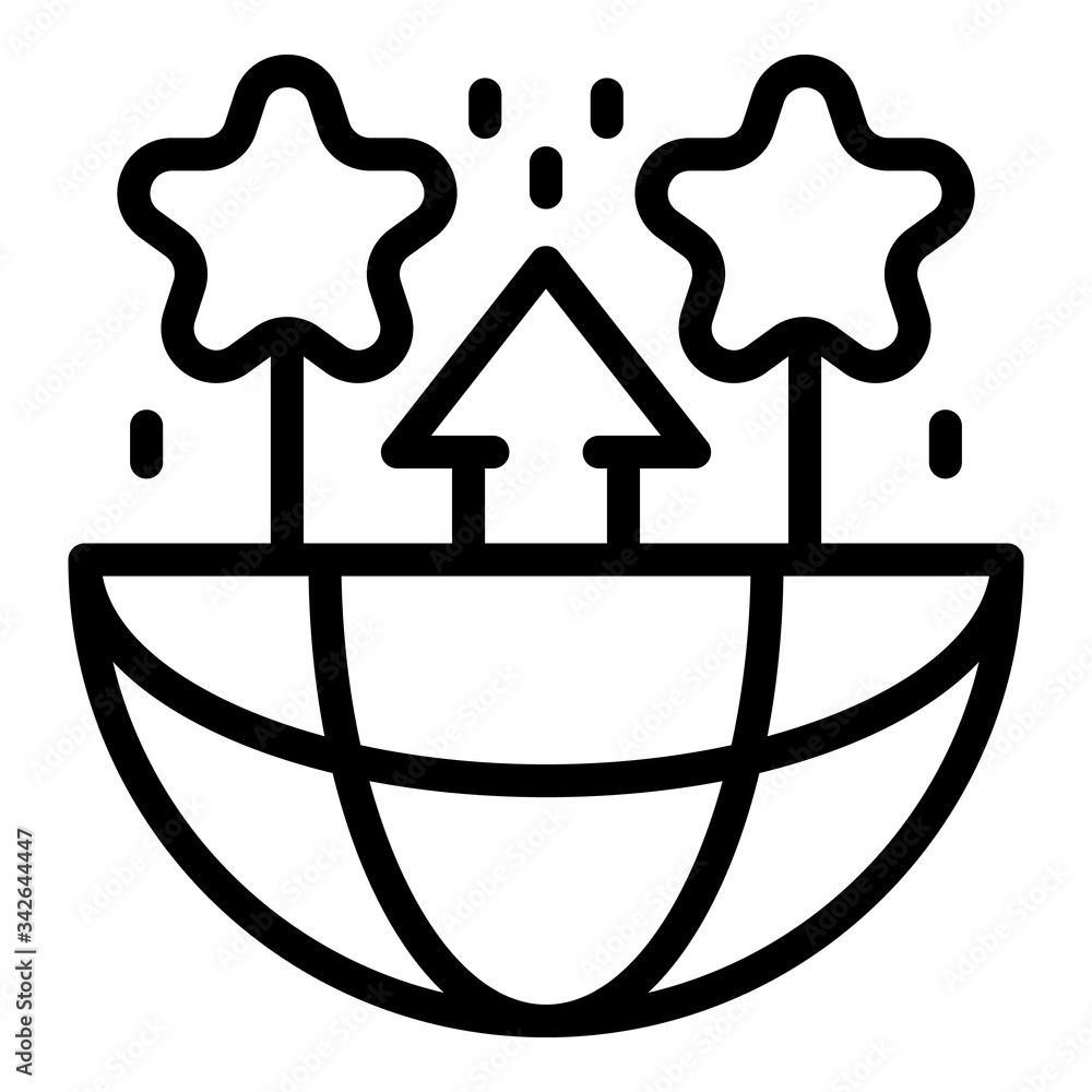 Poster globe star and up arrow icon. outline globe star and up arrow vector icon for web design isolated on