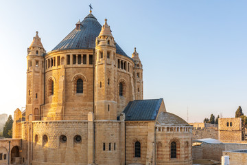 Fototapeta na wymiar The Dormitsion abbey in Jerusalem at sunset