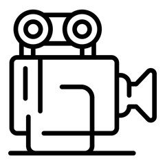 Retro video camera icon. Outline retro video camera vector icon for web design isolated on white background