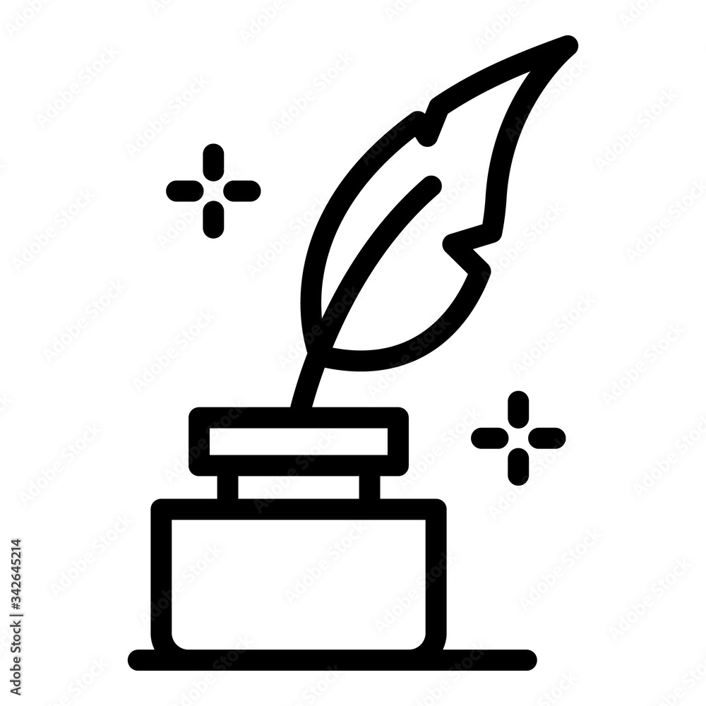 Poster quill in the inkwell icon. outline quill in the inkwell vector icon for web design isolated on white