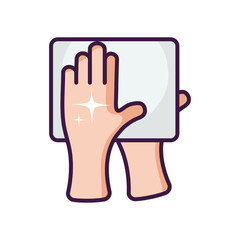 clean hands and paper tissue, line color style