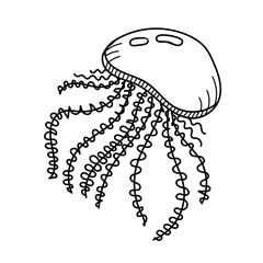 Naklejka premium vector element, black and white drawing of a marine inhabitant, cute sea jellyfish
