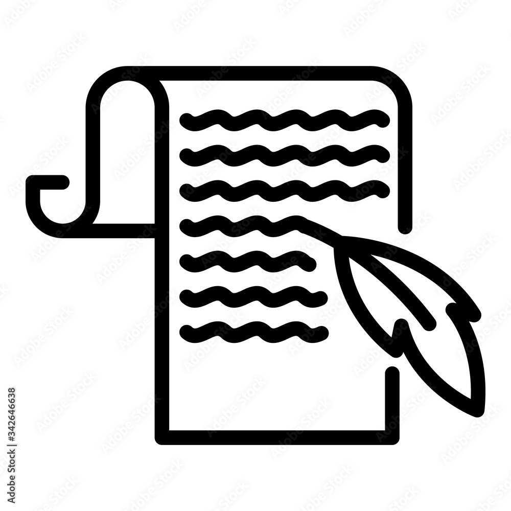 Poster feather and parchment icon. outline peather and parchment vector icon for web design isolated on whi