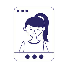 website young woman meeting online isolated icon on white background