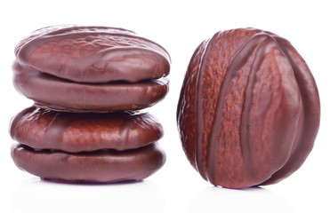 marshmallow in chocolate isolated white background