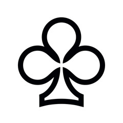 Poker playing card suit clover outline shape single icon. Clubs suit deck of playing cards used for ace in Las Vegas royal casino. Single icon illustration isolated on white. Drawing pic for tattoo.