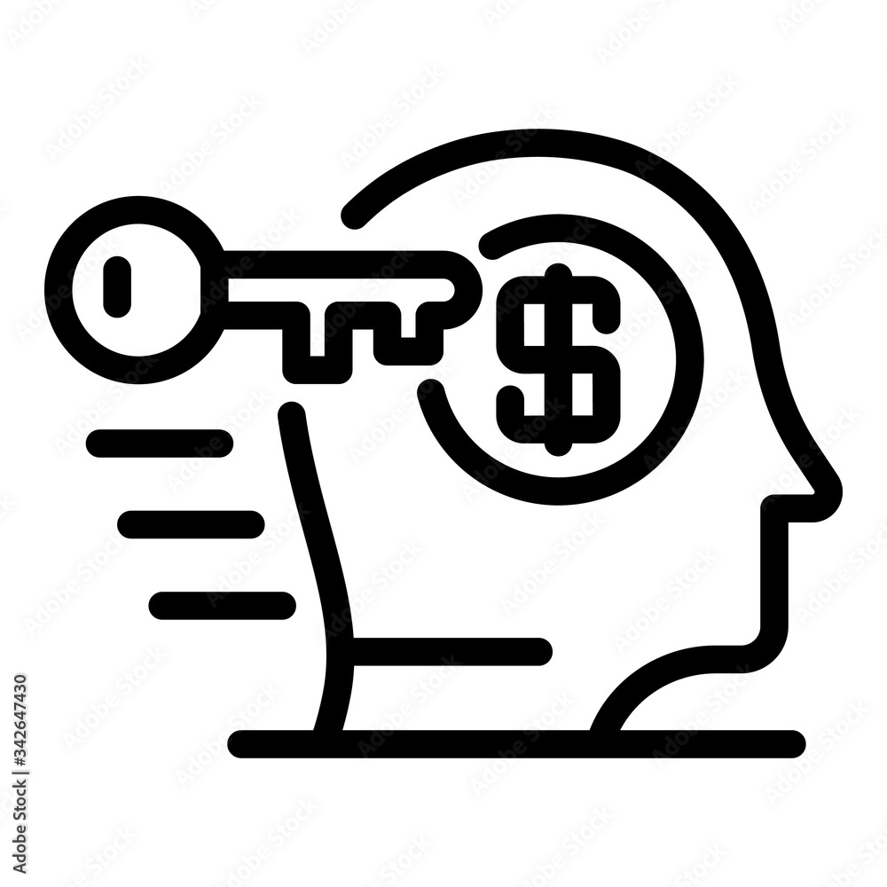 Poster key and dollar in the head icon. outline key and dollar in the head vector icon for web design isola