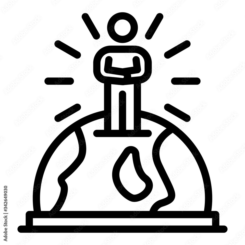 Poster man in the center of globe icon. outline man in the center of globe vector icon for web design isola
