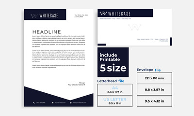 letterhead, Envelope minimalist black size DL, A4 and US Letter design template