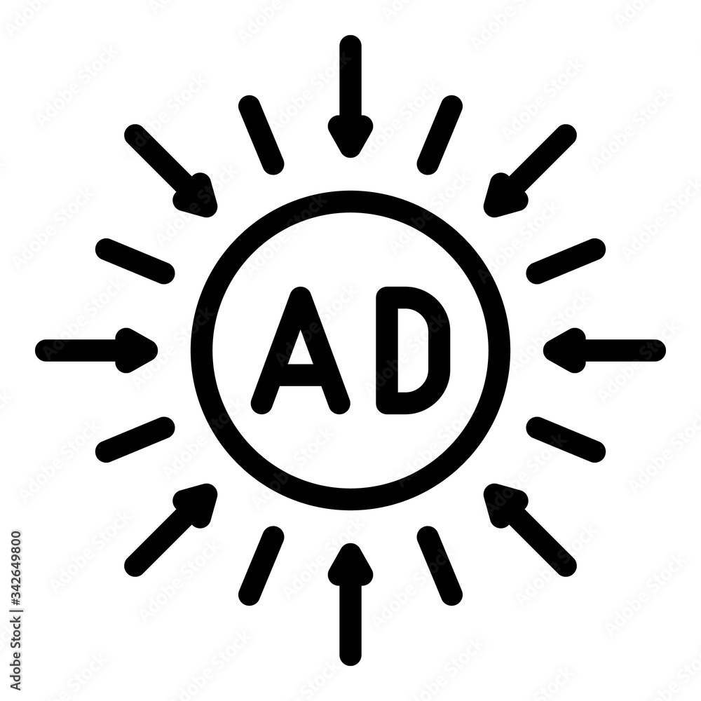 Poster ad in a circle and arrows icon. outline ad in a circle and arrows vector icon for web design isolate