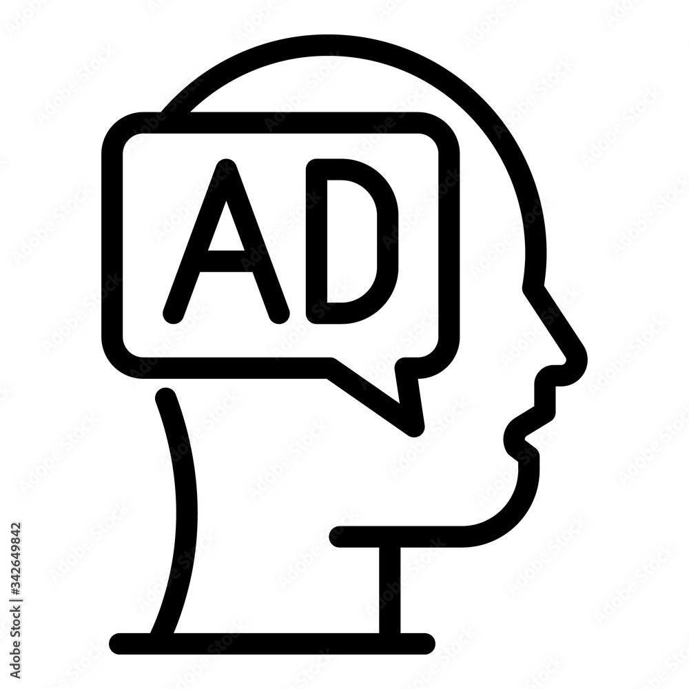 Poster ad bubble in the head icon. outline ad bubble in the head vector icon for web design isolated on whi