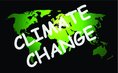 Representation of worldwide climate change on green world map isolated on black background