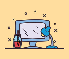 Computer brush lamp and jar vector design