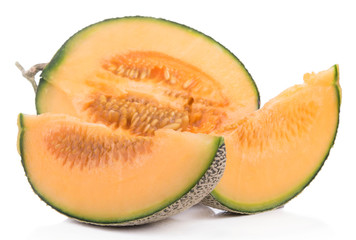Melon slice healthy fresh fruit from nature isolated on a white background.
