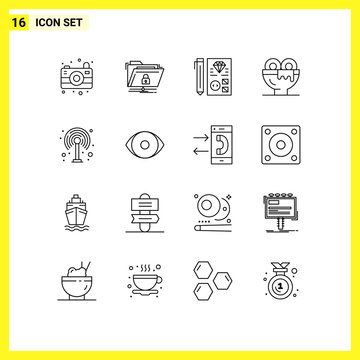Set of 16 Commercial Outlines pack for lunch, drink, coding, dinner, programming