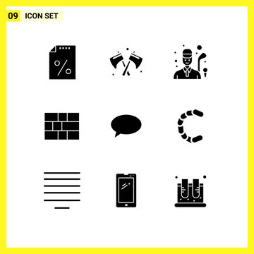 Pictogram Set of 9 Simple Solid Glyphs of mail, chating, golfer, chat, protection