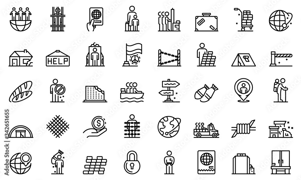 Poster illegal immigrants icons set. outline set of illegal immigrants vector icons for web design isolated