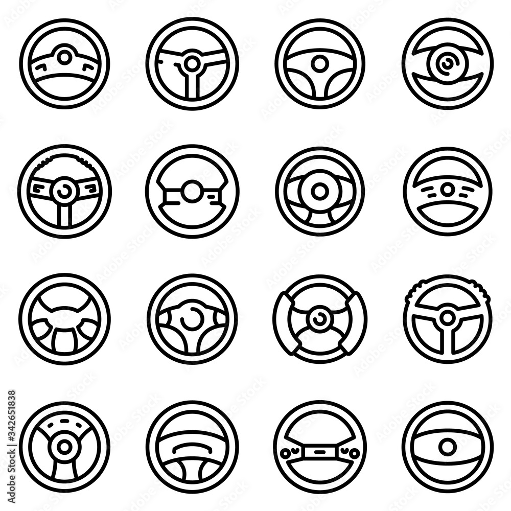 Poster steering wheel icons set. outline set of steering wheel vector icons for web design isolated on whit