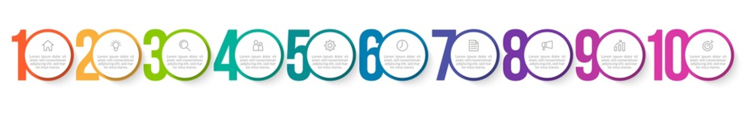 Minimal infographic template design with numbers 10 options or steps.