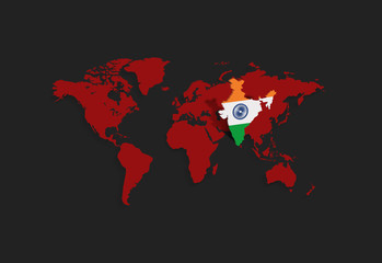 Financial growth of Indian economy infographics india map standing out  on world map growing digital india 