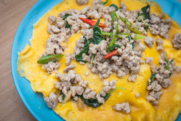 fried egg and basil food on lunch